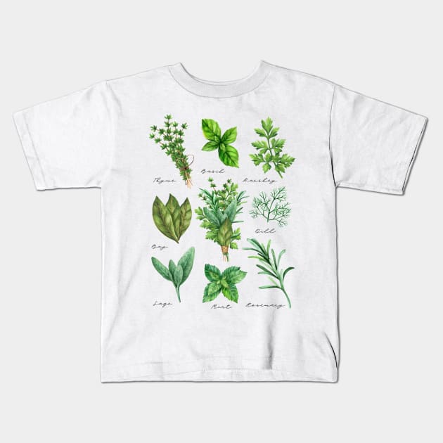 Edible Herbs Kids T-Shirt by HappyPeeps